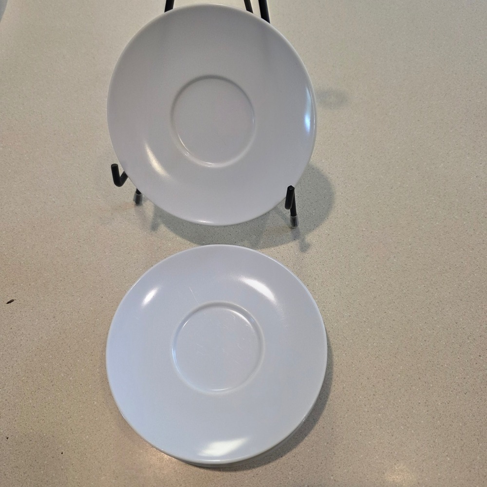 Set of 6, Plastic Melamine 6" Cup Saucers White Modern Minimalist